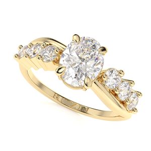 Anillo de compromiso de diamante de corte ovalado con acentos para mujer - Product Image 3