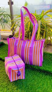 Sacs de marché en toile tissée en PP recyclé écologique en gros, à rayures, à usage promotionnel, personnalisés, réutilisables, avec fermeture éclair, fabriqués à la main - Product Image 6