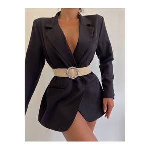 Ceinture élastique tressée pour femme avec boucle argentée ornée de perles et de pierres, ceinture pour veste, ceinture pour chemise, ceinture pour robe - Wicker - Product Image 3
