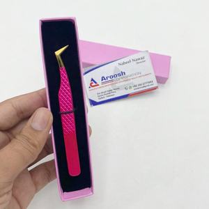 Pinzas de extensión de pestañas de diamante de acero inoxidable transparente Rosa tipo L de Punta dorada profesional logotipo personalizado al por mayor alto - Product Image 2