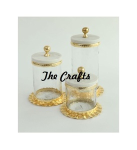 Thủy tinh Canister Set với vàng kim loại nắp và khay dập nổi handmade hộp lưu trữ cho nhà hàng phục vụ Kẹo & Nuts - Product Image 4