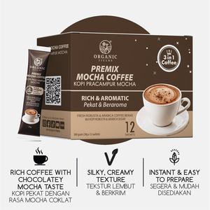 ออร์แกนิคฟิลด์ส กาแฟสำเร็จรูปมอคค่าพรีมิกซ์ 360 กรัม (30 กรัม x 12 ซอง) รสช็อกโกแลตไม่มีน้ำตาล ผลิตจากเมล็ดกาแฟอาราบิก้าและโรบัสต้าชนิดผง - Product Image 3