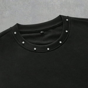 Premium Men's High Quality Rhinestone Short Sleeve T-Shirt with Loose Dropped Shoulder Fit 100% Cotton Fabric Unisex T-Shirt - Product Image 4