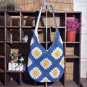 Nuevo Bolso de Cuerda de Algodón Tejido para Mujer, Bolso Bandolera con Diseño de Margaritas, Bolso de Playa Estilo Mori - Product Image 2