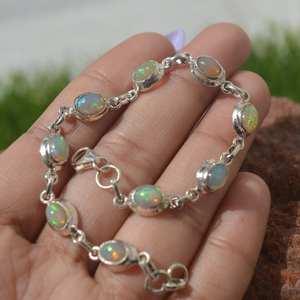 Natural Ethiopian Opal 925 Sterling Silver Adjustable Bracelet Handmade Gemstone Jewelry Elegant Gift For Women - Product Image 4