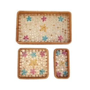 Plateau à fruits en rotin écologique 3 pièces rectangulaire multi-usages mélange de rotin nacre plateau de service pour la maison fabriqué au Vietnam - Product Image 2