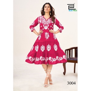 Femmes confortable indien pakistanais travail haut entièrement cousu lourd rayonne décontracté longue longueur tricoté tissu encoche pour bureau maison - Product Image 1