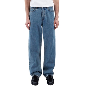 Jeans Anchos de Mezclilla Negra Lavada Estilo Vintage, Personalizados por el Fabricante, de Primera Calidad, para Hombre, Talla Grande, Corte Recto - Product Image 1