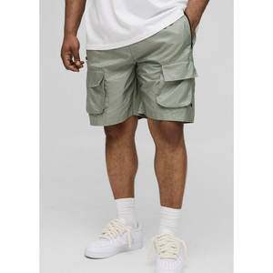 Gran oferta de pantalones cortos Cargo de verano para hombre 100% algodón patrón sólido Multi-Bolsillo cintura media Casual estilo al aire libre teñido liso - Product Image 1