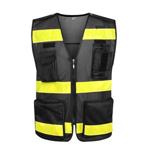 Gilet de construction décontracté pour hommes avec 5 poches à fermeture éclair bonne sécurité gilet en maille réfléchissante de grande taille pour le travail en plein air toile tissu - Product Image 5