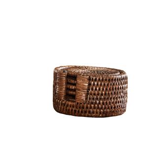 Ensemble de dessous de verre en osier rotin rond brun isolé napperons tissés à chaud dessous de verre en rotin ensemble de dessous de verre fait main écologique boire - Product Image 1