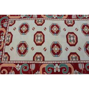 พรมขนแกะสีเบจสีแดงสไตล์วินเทจสำหรับห้องขนาด10มม. 4x6ft แนววินเทจผ้าสามเหลี่ยมแบบเย็บปะติดดีไซน์แบบแอบสแตรกต์สไตล์ชนเผ่าพื้นเมืองสำหรับห้อง10มม. - Product Image 5