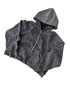 เสื้อฮู้ดดี้สไตล์วินเทจทรงโอเวอร์ไซส์ ผ้าคอตตอนหนานุ่ม ล้างสีแบบแอซิด ตกแต่งด้วยคริสตัล  สำหรับฤดูใบไม้ร่วง ปี 2025  แบบสตรีทแวร์  ดีไซน์ขาดๆ  สำหรับทุกเพศ - Product Image 2