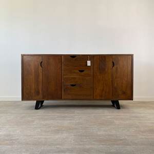 Handcrafted Solid Wood <b>Sideboard</b> in Brown Mango Wood Modern Ethnic Accent Cabinet <b>for</b> Living Room Dining <b>Kitchen</b> Storage - Product Image 1