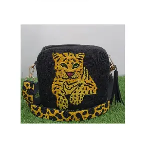 Customized Beaded Tiger Face Crossbody Shoulder strap Handbag Women Beaded sling Bag for game day and casual dates