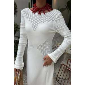 เดรสไหมพรมคอกลมลายฉลุ รุ่น 2861 ระบายอากาศได้ดีและเข้ารูปตามธรรมชาติ - Product Image 3