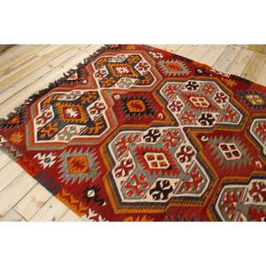 Tapis de 5,8 x 10,2 pieds, tapis turc vintage, tapis ombré rouge et bleu - Product Image 4