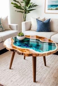 โต๊ะกาแฟไม้จริงสไตล์โมเดิร์นรัสติก โต๊ะรับประทานอาหารเรซิ่นอีพ็อกซี่ขอบไม้ธรรมชาติ สำหรับใช้ในสำนักงาน ห้องนอน ห้องน้ำ ทางเข้า ห้องทำงาน บ้าน บาร์ - Product Image 3