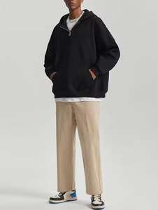 Sudadera con Capucha Corta de Felpa Francesa de Algodón de 400-600 g/m² para Hombre, Estilo Holgado, con Media Cremallera, Esencial para el Invierno, Color Sólido, Novedad de 2025 - Product Image 6