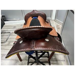 Selle de cheval occidentale de haute qualité avec accessoires en cuir indien d'arbre en plastique de l'exportateur indien - Product Image 4