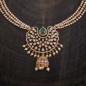 Women's Short Zinc Alloy Zircon Tassel <b>Necklace</b> with Green <b>Ruby</b> Stones for Wedding Occasions - Product Image 5