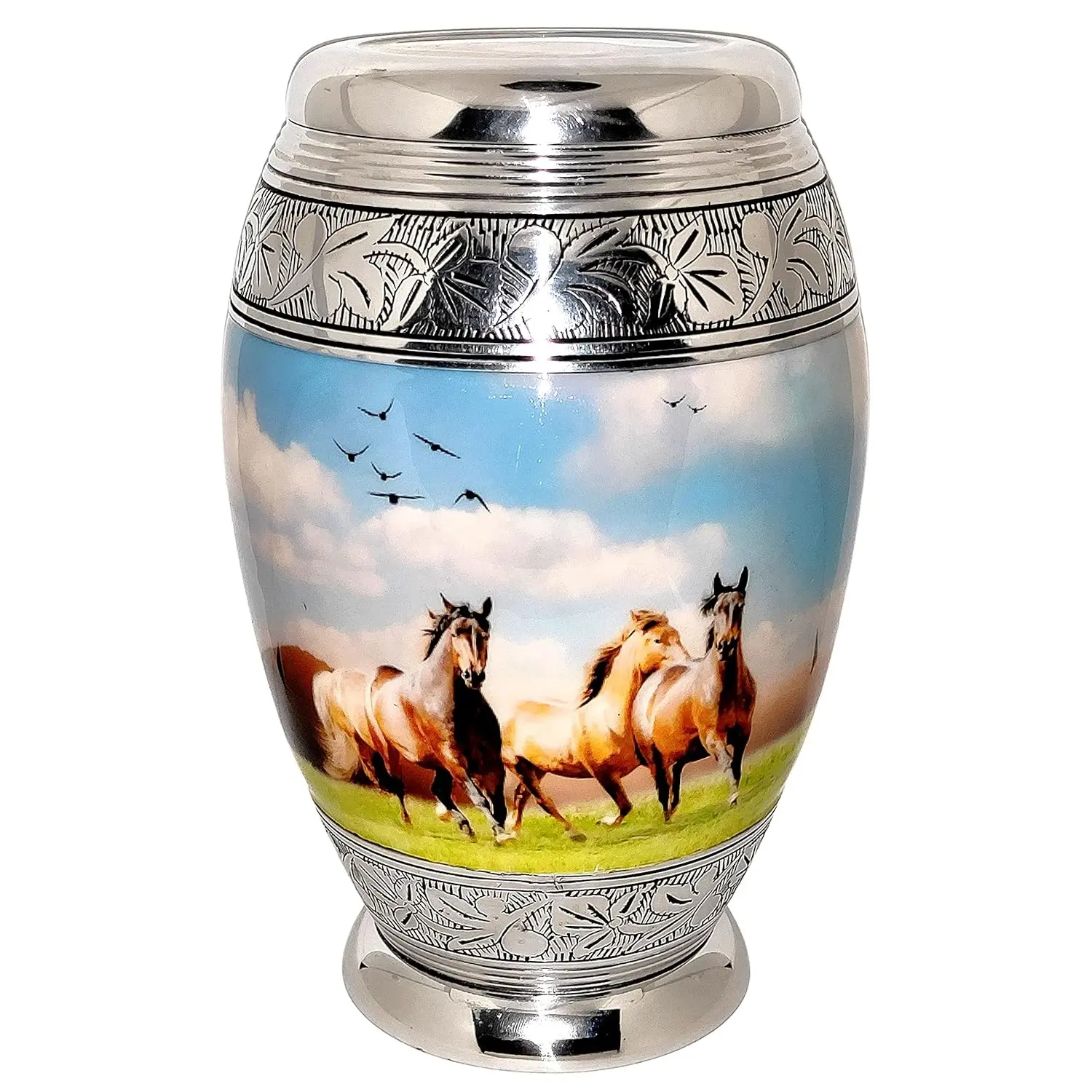 Best Selling Cremation Urn for Adult Funeral Memorial Ashes Container - With Lovely Horse Art Work