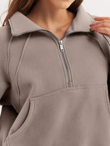 Sudaderas de cuello alto de manga corta de estilo deportivo para mujer, sudaderas con capucha bordadas con cremallera corta de moda de invierno de algodón 100% - Product Image 6