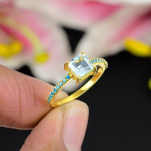 แหวนโทแพซสีขาวทรงเหลี่ยม |   เครื่องประดับแฟชั่นเงินแท้ 925 สำหรับผู้หญิง |   งานปาร์ตี้และของขวัญ - Product Image 2