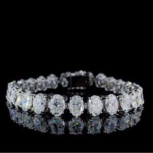Elégant bracelet tennis en diamant Moissanite taille ovale en argent sterling 925 de luxe style Hip Hop bijoux tendance et classiques - Product Image 1