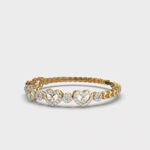 Heart & Dots Diamond Bracelet Tennis Classic Simple Unique Design Real Diamond Studded Bangle Bracelet in 18K Yellow Gold - Product Image 5
