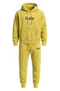 Survêtement jaune vieilli délavé à l'acide Ensemble sweat à capuche et jogging avec logo personnalisé - Product Image 6