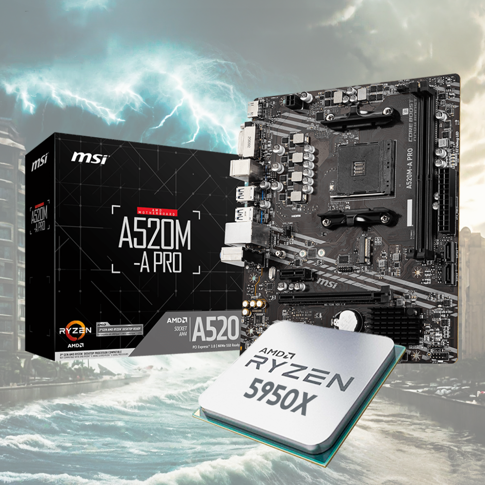 MSI PRO A520M-A PRO Motherboard(AM4, M-ATX, DDR4) with AMD Ryzen 9