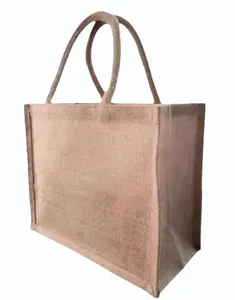New Trendy Design Reusable Jute Conference Bag with Handle Beige Plain Jute Shopping Bag from Indian Supplier