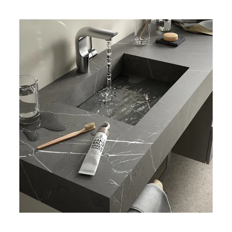 Cilalı honlanmış gri granit mermer lavabo lavabo