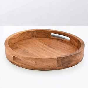 Bandeja Redonda de MDF Ecológica, Asas de 30,48 cm X 30,48 cm X 4,06 cm, Personalizable para Bebidas, Té, Postres, Cena y Desayuno - Product Image 1