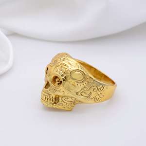 Gothic Skull Face Brass <b>Ring</b> 18k Gold Plated Punk Biker Vintage Wholesale <b>Ring</b> <b>for</b> <b>Men</b> - Product Image 3
