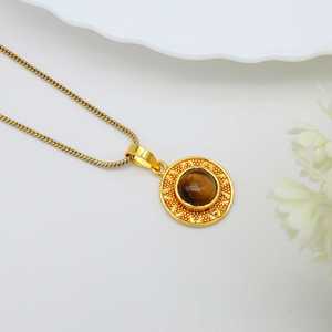 Nuevo Colgante Redondo de Latón Chapado en Oro de 18k con Ojo de Tigre, Colgante Espiritual de Protección, Estilo Tribal Boho, Venta al por Mayor para Mujeres - Product Image 2