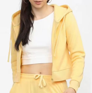 Sudadera Corta Informal de Algodón 100% para Mujer, Sudadera con Capucha Corta, Bordada, Forrada, Lisa - Product Image 5