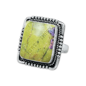 Bague en argent classique pierre précieuse de l'Atlantasite naturelle forme carrée réglage de la lunette solide 925 bagues en argent Sterling bijoux fins pour elle - Product Image 1