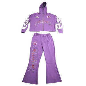 Marca NARROWTEX, ropa de calle cómoda para gimnasio, chándal para correr con capucha recortada de dos piezas, Sudadera con capucha de manga larga, diamantes de imitación de talla grande - Product Image 1