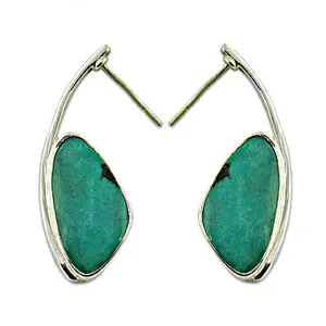 Boucles d'oreilles pendantes turquoise pour femme, en argent 925, style bohème, serti clos, forme goutte d'eau, bijoux à porter au quotidien - Product Image 3