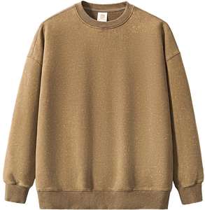 Sudadera con capucha lisa de lana con logotipo personalizado de diseñador para hombre, sudaderas con capucha de gran tamaño bordadas con cuello redondo y lavado ácido Vintage para hombre - Product Image 1