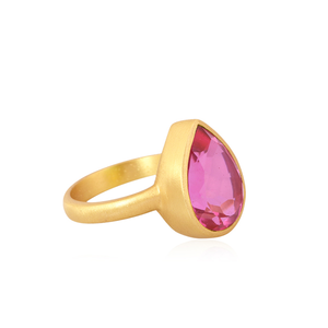 Girls Fashion <b>Statement</b> <b>Ring</b> 18k Gold Plated Brass Jewelry Wholesale Doublet Kunzite Quartz Gemstone <b>Ring</b> for Women - Product Image 4