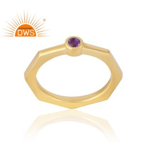 Latest Selling <b>925</b> Sterling <b>Silver</b> 18K Gold Plated Natural Amethyst Gemstone <b>Ring</b> Demi Fine Jewelry Manufacturer - Product Image 1