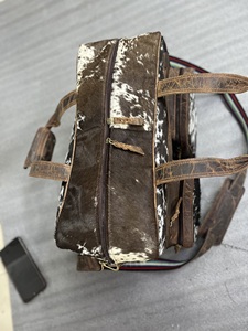 กระเป๋าโท้ทหนังวัวสไตล์ตะวันตกใช้ได้ทั้งชายและหญิงหนังแท้สำหรับผู้ชายและผู้หญิงมีซิปปิดผ้าอ้อมมีสายสะพายใช้กลางแจ้ง - Product Image 3