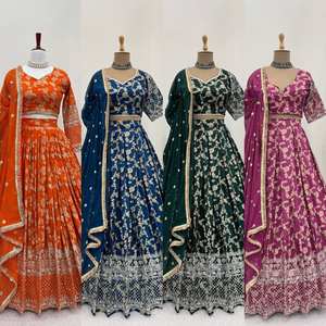 Choli Dupatta invierno verano fiesta estirable Slim Fit diseñador tradicional Rangoli Faux Georgette Lehenga colección lentejuelas - Product Image 2