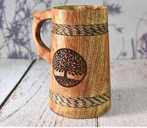 Taza de madera Premium de lujo para cerveza y artículos para Bar y mesa con asa Taza de cerveza Hecho a mano Beber café sublimación en blanco - Product Image 4
