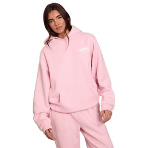 Sweat à capuche pour femme en polaire d'hiver 100% coton, impression personnalisée, broderie, couture contrastée, logo sur le devant, surdimensionné - Product Image 1