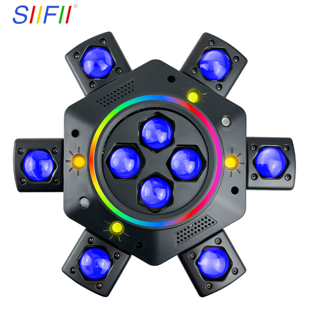 SIIFII Factory Supply Mini LED Bee Eyes DJ 6 Heads RGB Beam Wash Strobe Moving Head Effect Light IP33 90 CRI Automatic DMX Stage