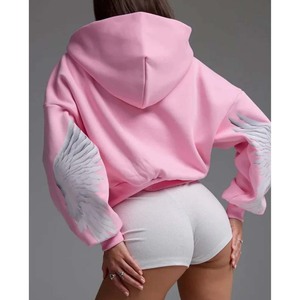 Sweat à capuche rose pour femme, col montant, imprimé, non tissé, streetwear, design patch, esthétique, veste décontractée, mignonne, tendance, à capuche - Product Image 2
